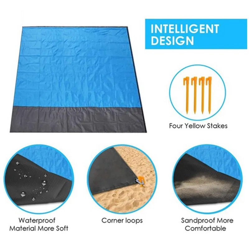 "Waterproof Pocket Beach Blanket: Portable 2x2.1m Camping Mat